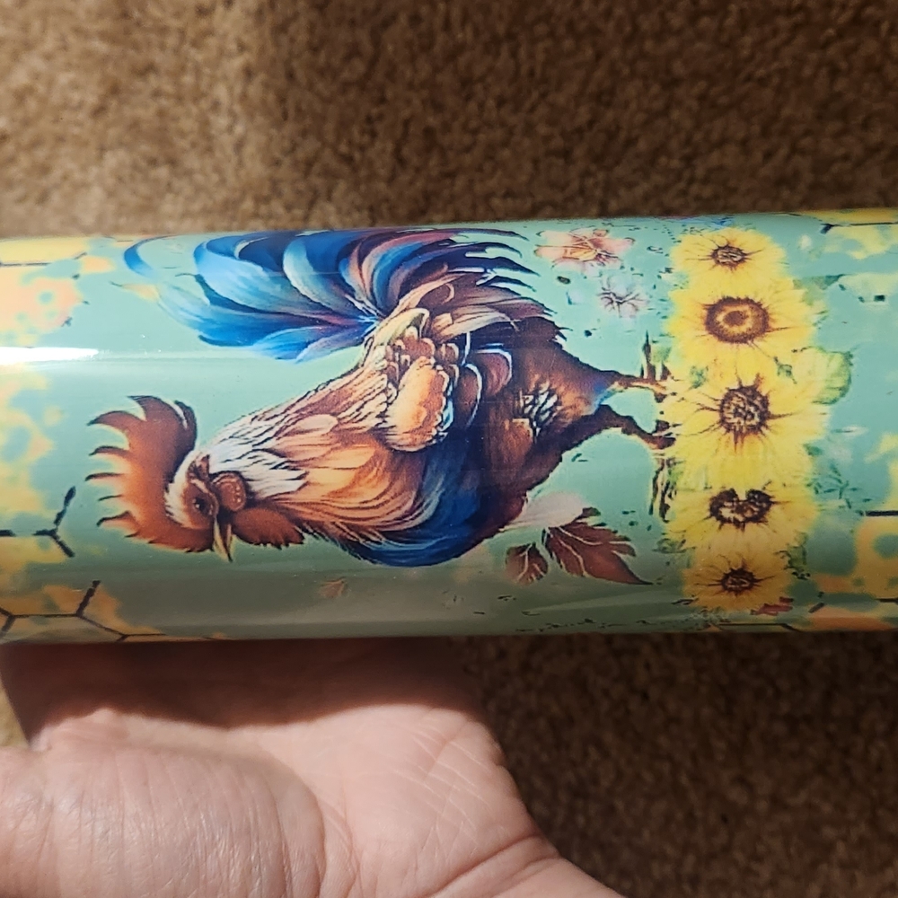 Colorful Rooster Tumbler with Sunflower Design